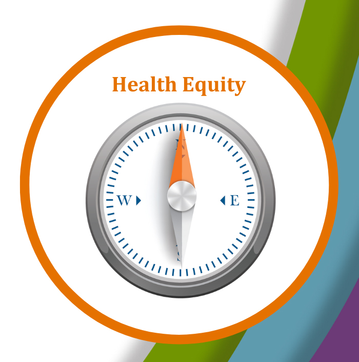 illustration of a compass pointing at the words: Health Equity